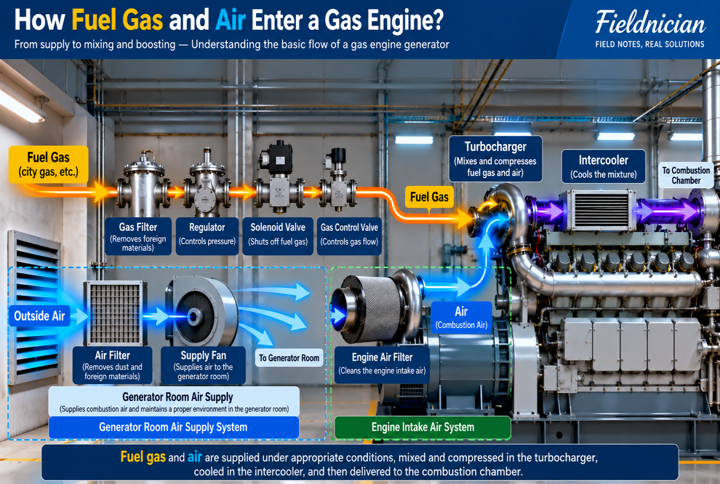 How Do Fuel Gas and Air Enter a Gas Engine?